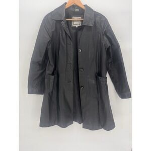 Excelled Collection Women's Black Long Leather Coat Button Jacket Lined Size S